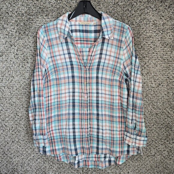 Soft Surroundings Tops - Soft‎ Surroundings Top Womens PM Petite Medium Blue Plaid Button Up Collared